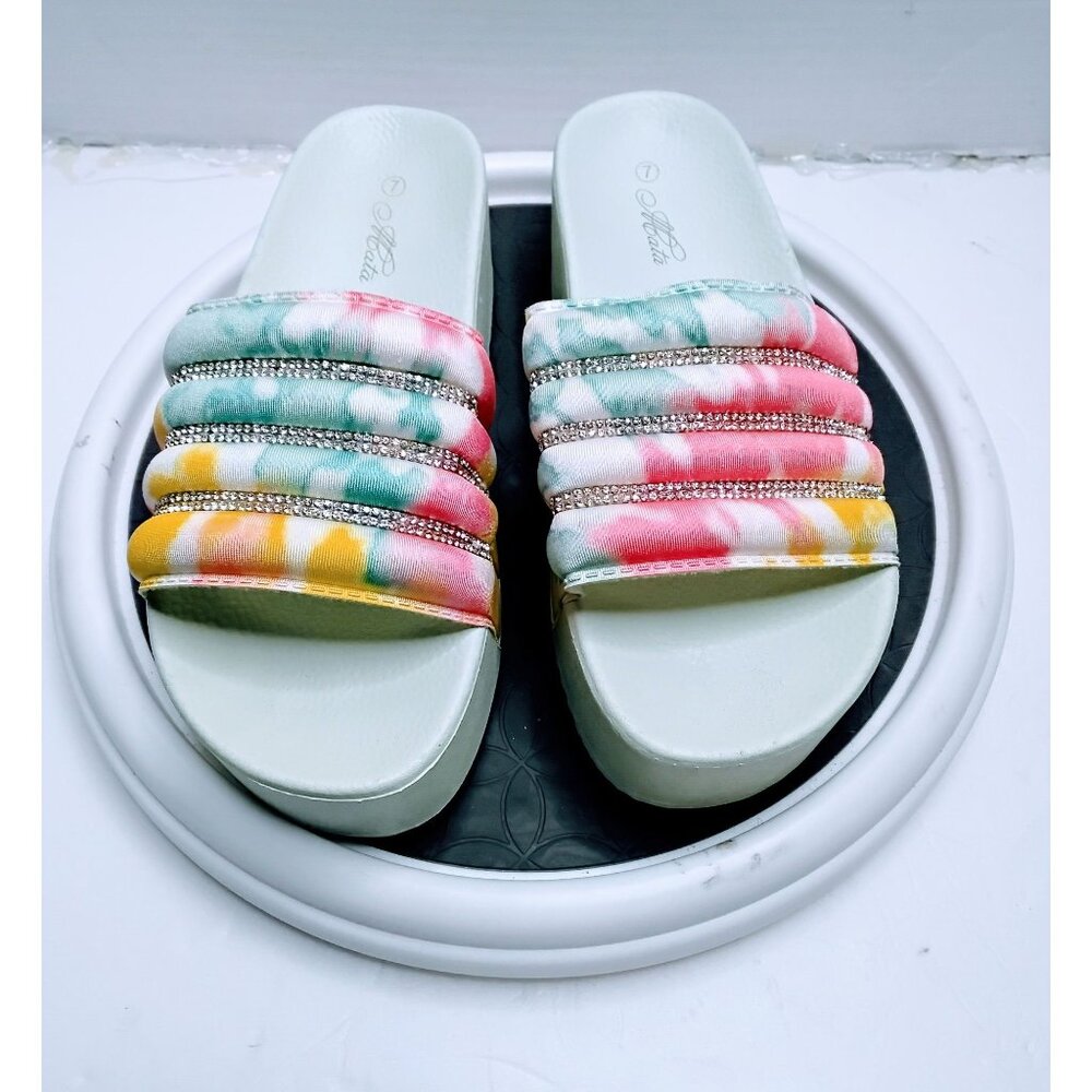Womens Tie-Dye Rhinestone Slide Sandals Size 38